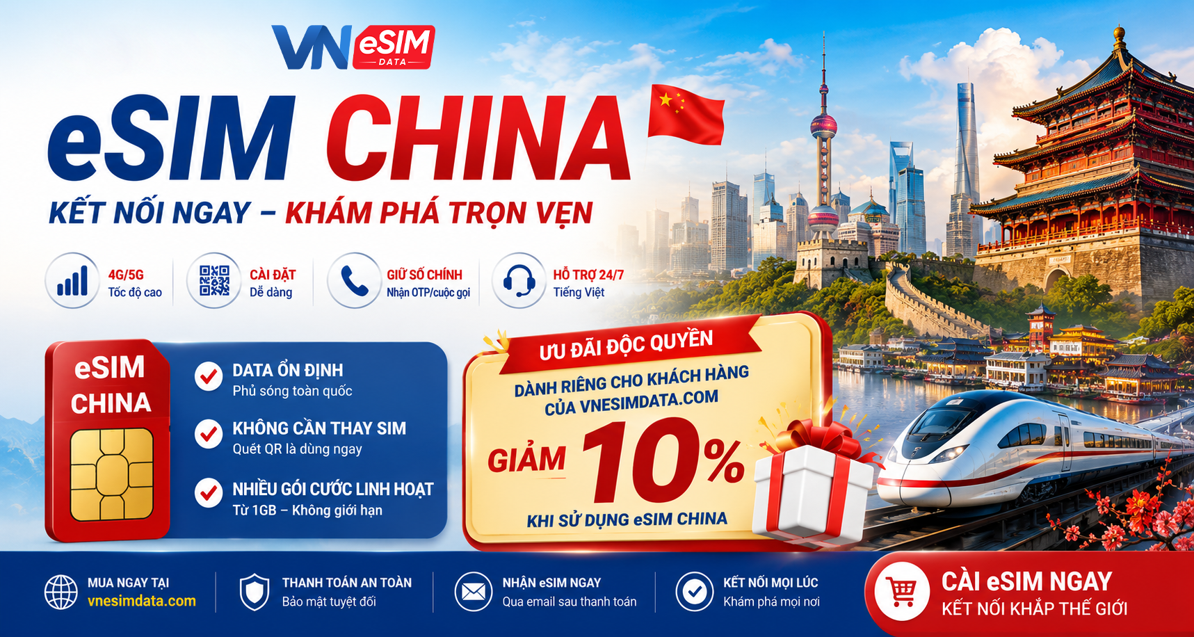 eSIM Trung Quốc – Có Mạng Ngay Khi Đến Trung Quốc